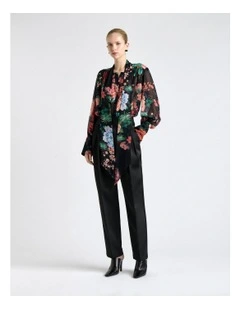 Bonded Satin Barrell Leg Pant in Black