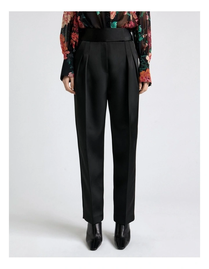 Bonded Satin Barrell Leg Pant in Black image 3