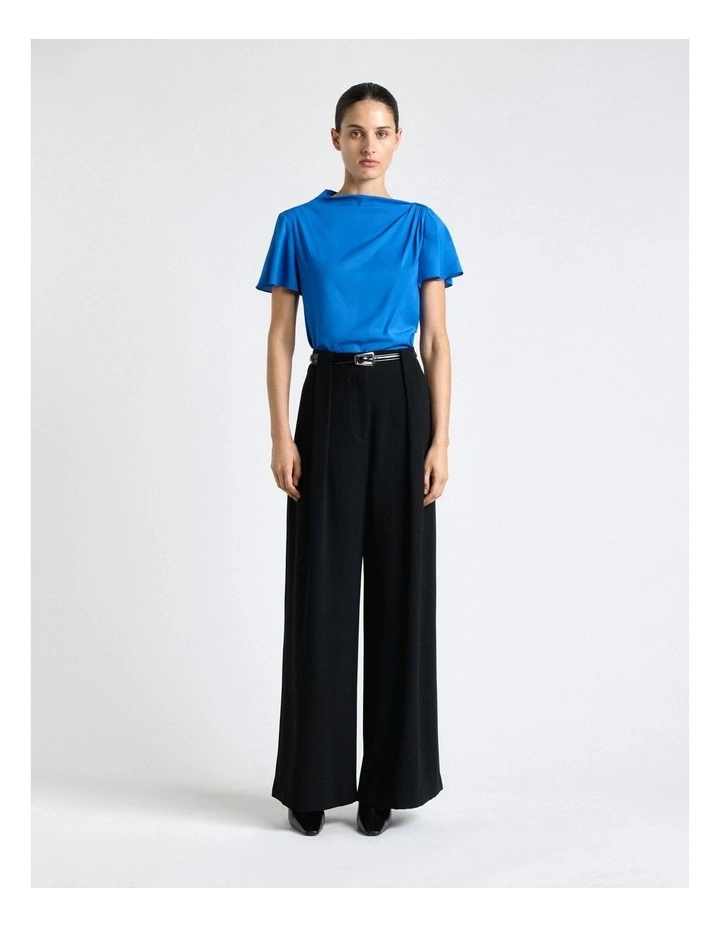 Blue Stretch Viscose Draped Sleeve Top image 1