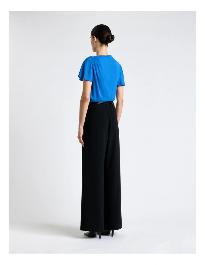 Blue Stretch Viscose Draped Sleeve Top image 2