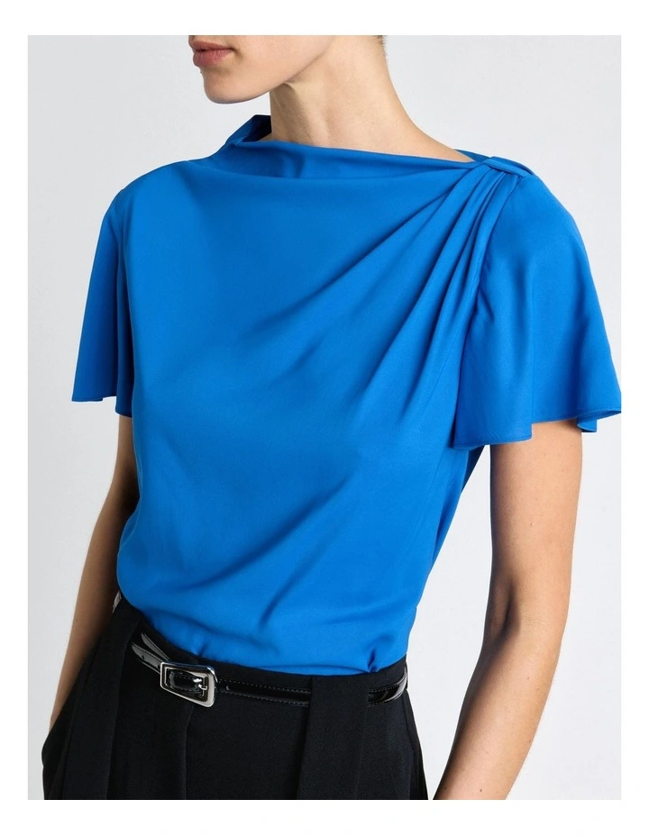 Blue Stretch Viscose Draped Sleeve Top image 4