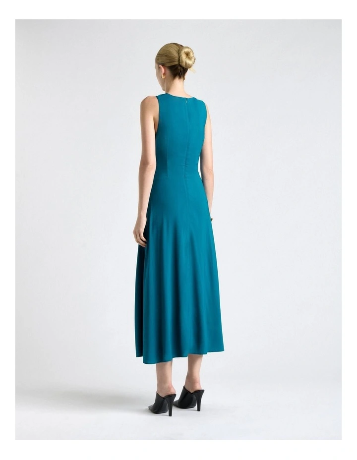 Teal Stretch Viscose Halter Neck Midi Dress in Blue image 2
