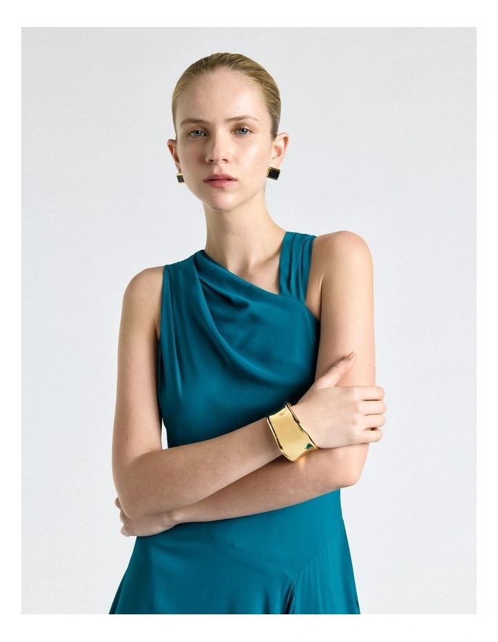 Teal Stretch Viscose Halter Neck Midi Dress in Blue image 4