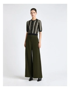 Viscose Twill Pin Tuck Wide Leg Pant in Green