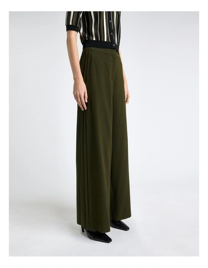 Viscose Twill Pin Tuck Wide Leg Pant in Green image 3