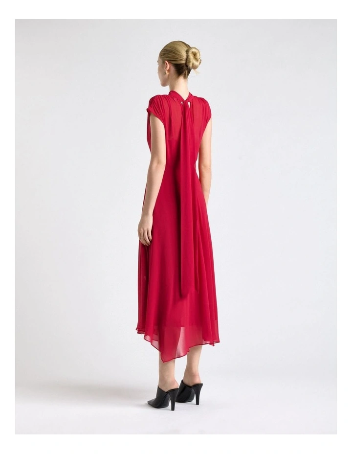 Georgette Tie Neck Midi Dress in Fuchsia image 2