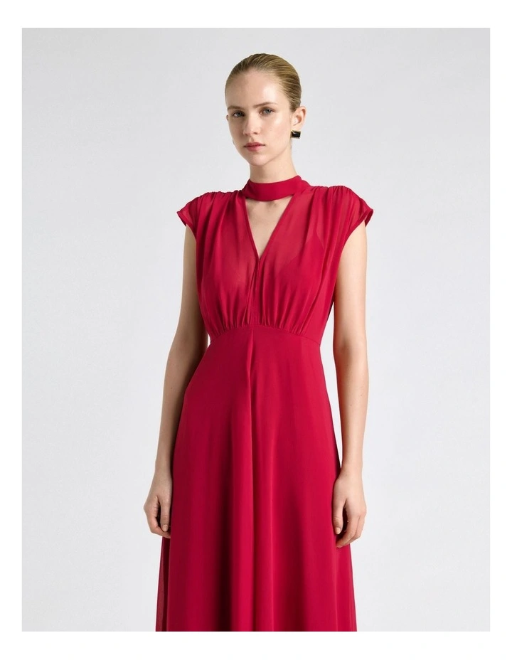 Georgette Tie Neck Midi Dress in Fuchsia image 3