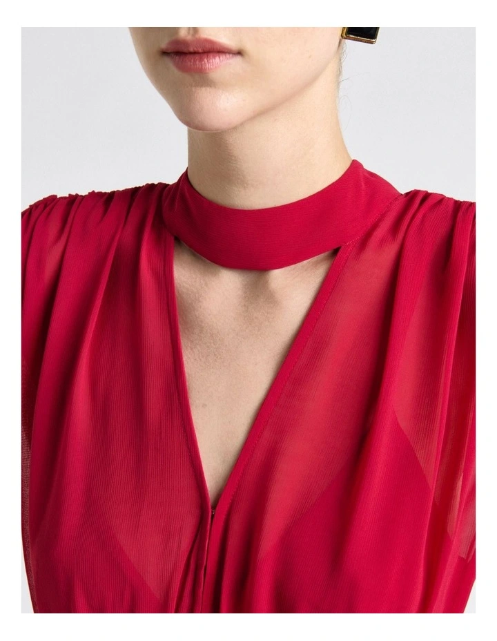 Georgette Tie Neck Midi Dress in Fuchsia image 4
