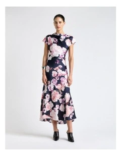 Photographic Rose Satin Midi Dress