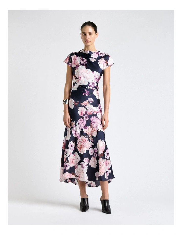 Photographic Rose Satin Midi Dress image 1
