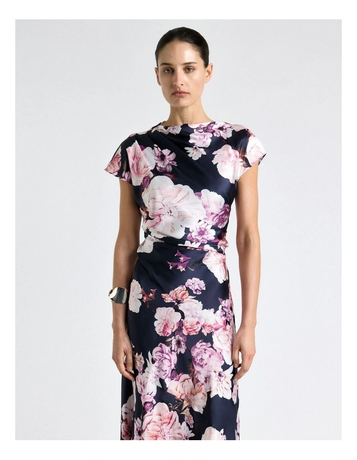 Photographic Rose Satin Midi Dress image 3