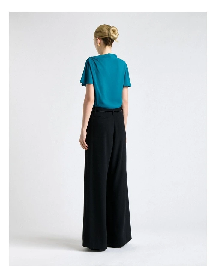 Stretch Viscose Draped Sleeve Top in Teal image 2