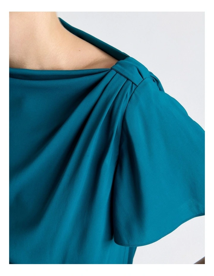 Stretch Viscose Draped Sleeve Top in Teal image 4