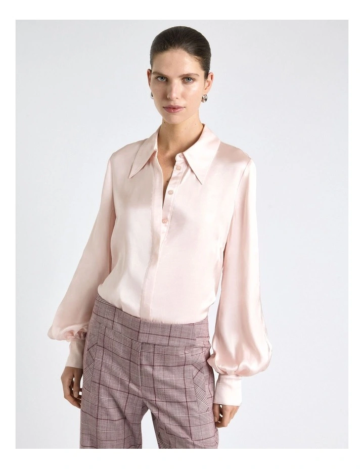 Satin Long Sleeve Shirt in Light Pink image 3