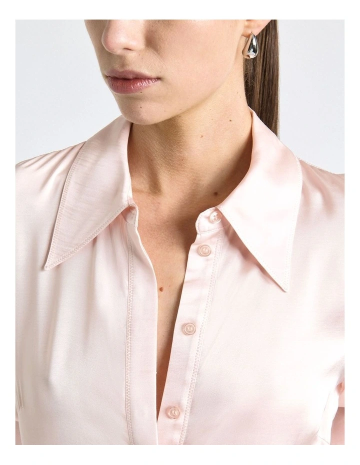 Satin Long Sleeve Shirt in Light Pink image 4