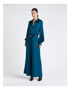 Satin Long Sleeve Shirt in Marine
