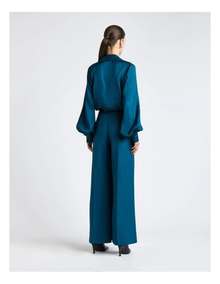 Satin Long Sleeve Shirt in Marine image 2