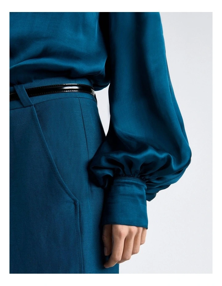 Satin Long Sleeve Shirt in Marine image 4