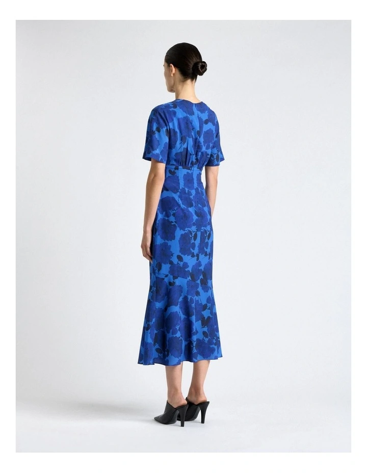 Blue Stencil Floral Drape Sleeve Dress image 2