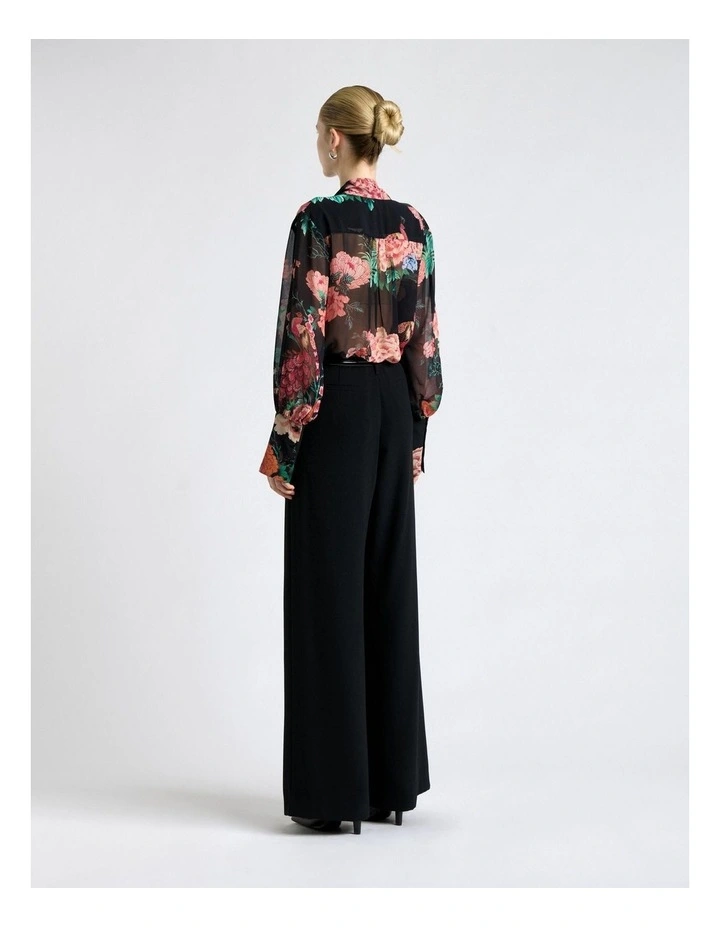 Peacock Garden Georgette Tie Neck Blouse in Black image 2