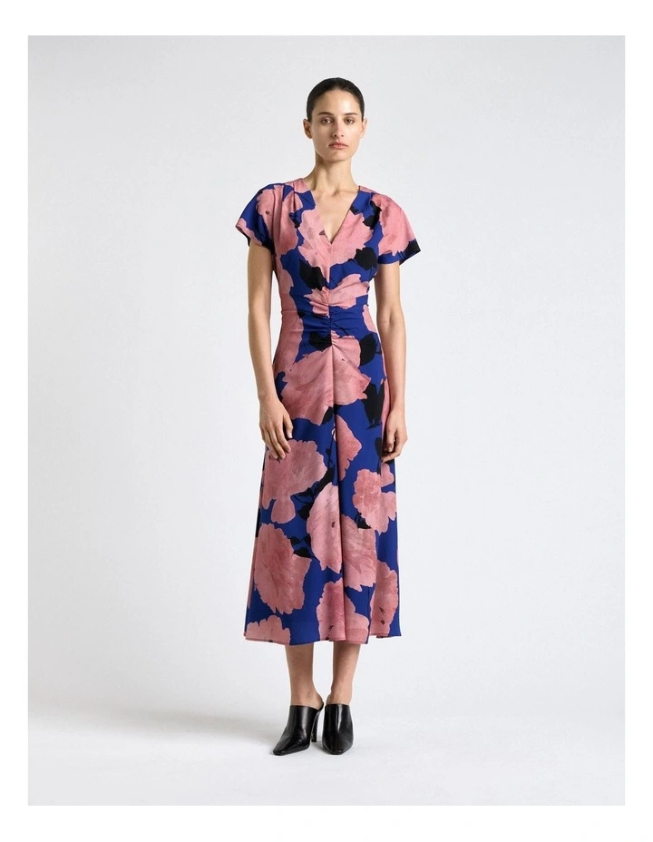 Pink Stencil Floral Gathered Front Dress image 1