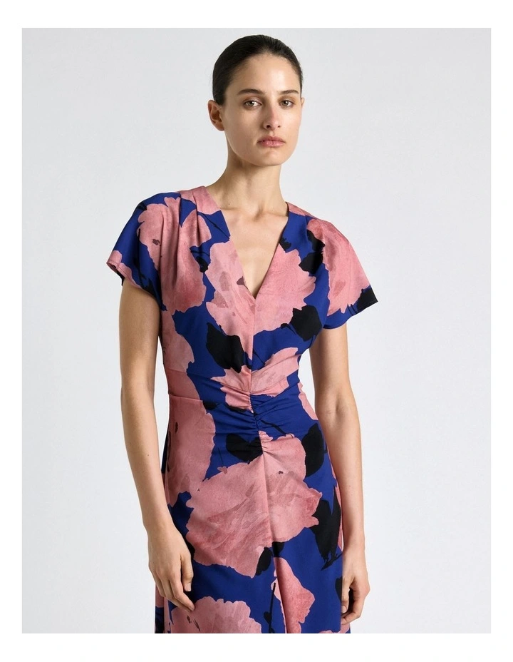 Pink Stencil Floral Gathered Front Dress image 3