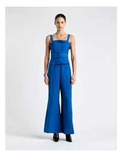 Blue Viscose Blend Utility Wide Leg Jumpsuit