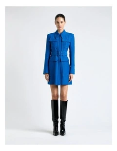 Blue Viscose Blend Utility Mini Dress