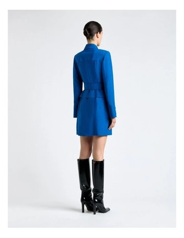 Blue Viscose Blend Utility Mini Dress