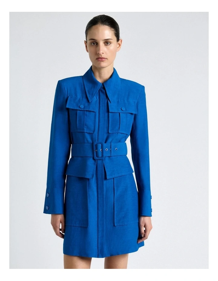 Blue Viscose Blend Utility Mini Dress image 3