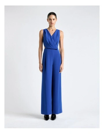 Cobalt Draped V-Neck Wide Leg Jumpsuit