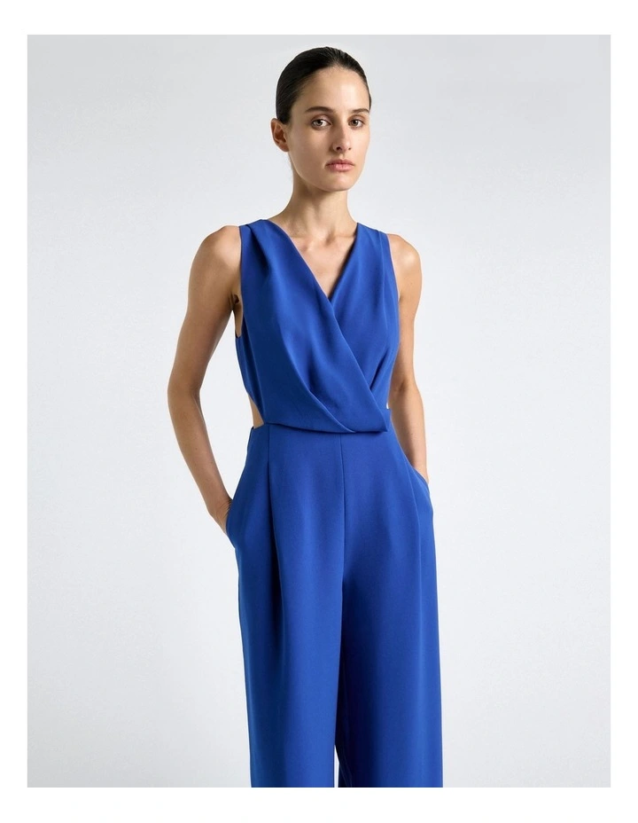 Cobalt Draped V-Neck Wide Leg Jumpsuit image 3