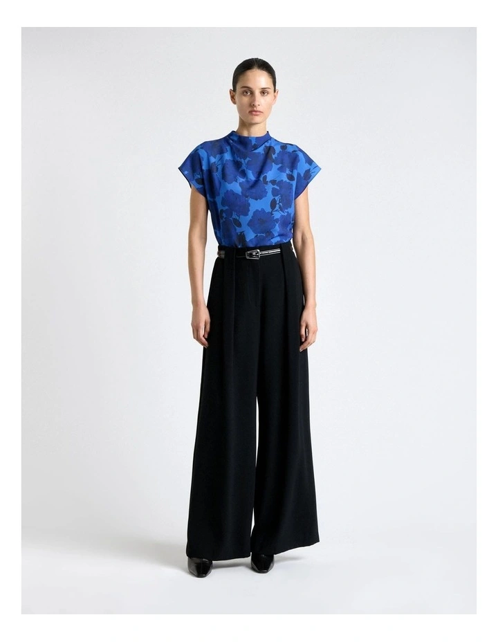 Blue Stencil Floral Short Sleeve Blouse image 1