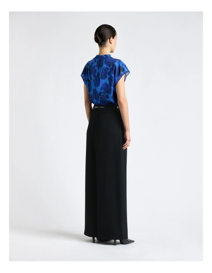 Blue Stencil Floral Short Sleeve Blouse image 2