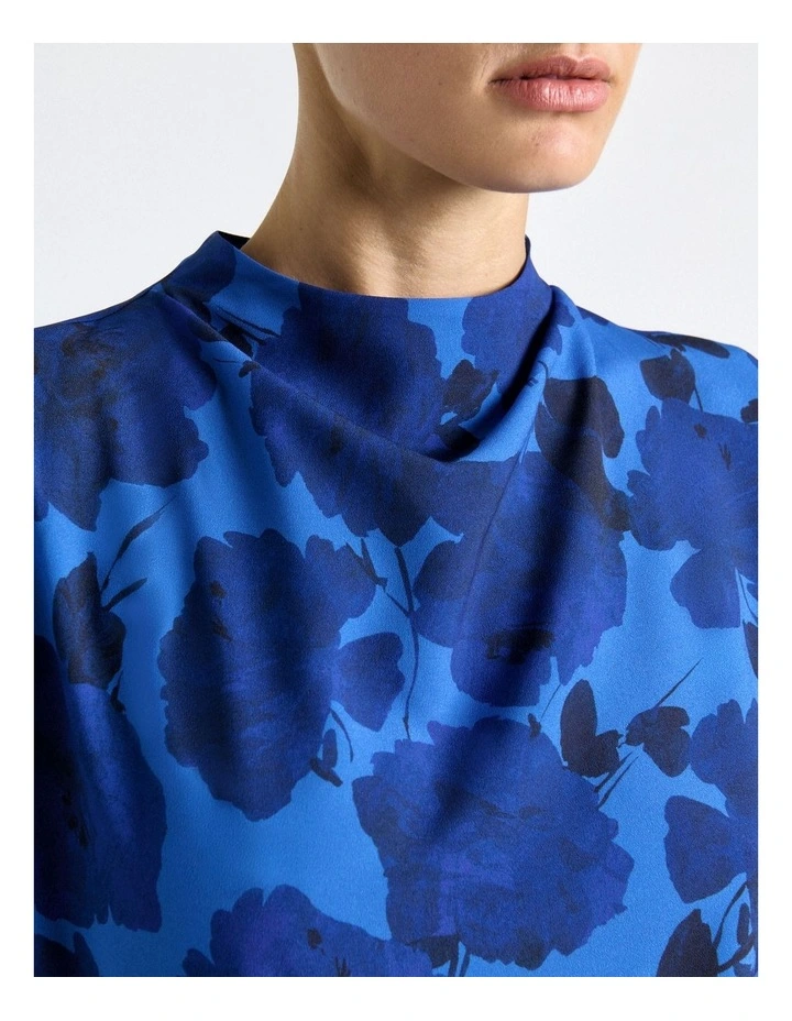 Blue Stencil Floral Short Sleeve Blouse image 4