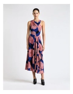 Pink Stencil Floral Halter Neck Midi Dress
