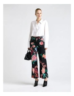 Peacock Garden Faille Wide Leg Pant in Black
