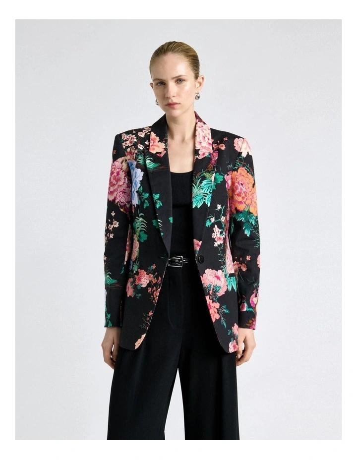 Peacock Garden Faille Blazer in Black image 3