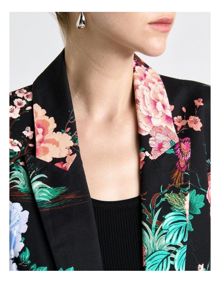 Peacock Garden Faille Blazer in Black image 4
