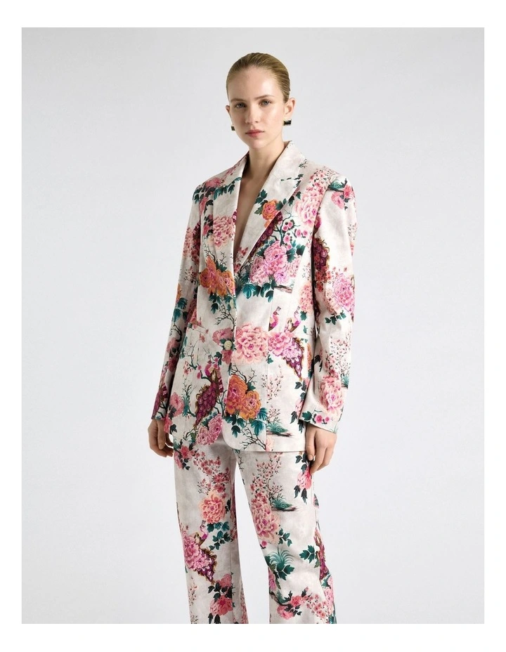 Peacock Garden Faille Blazer in Cream image 3
