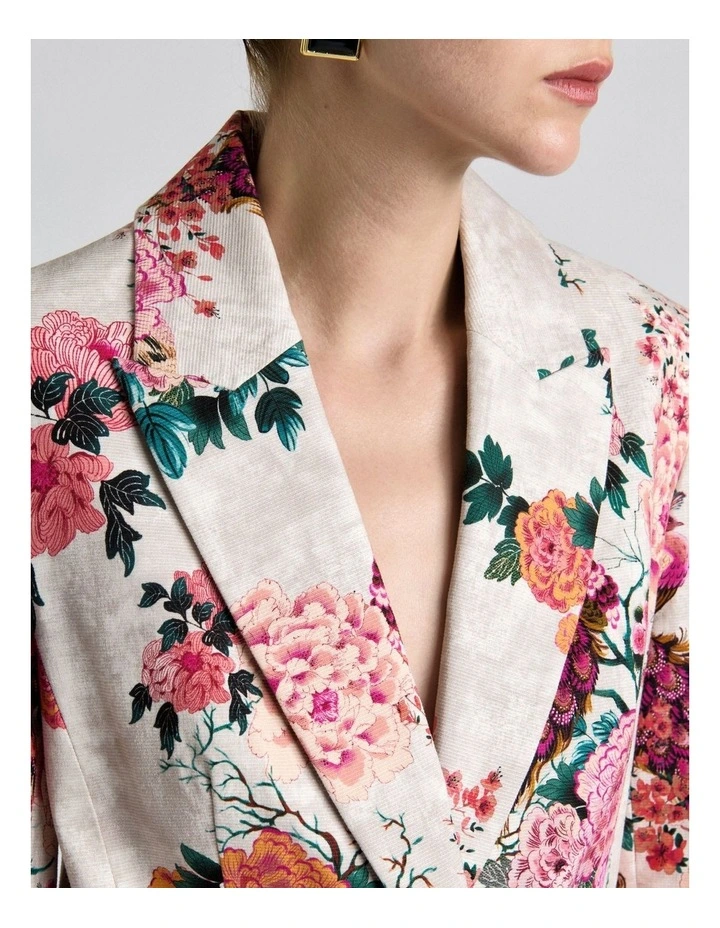 Peacock Garden Faille Blazer in Cream image 4
