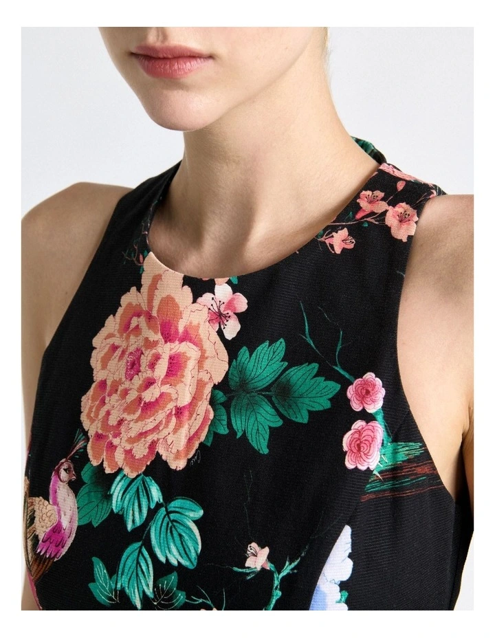 Peacock Garden Faille Midi Dress in Black image 4