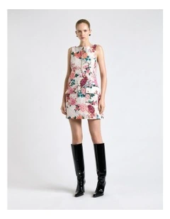 Peacock Garden Faille Mini Dress in Cream