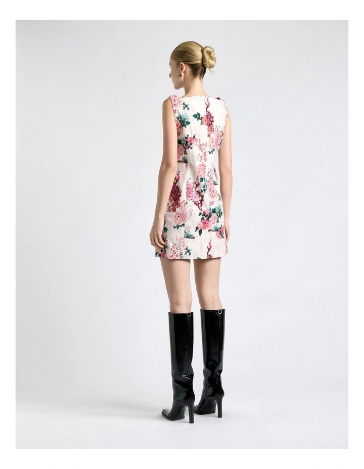 Peacock Garden Faille Mini Dress in Cream image 2