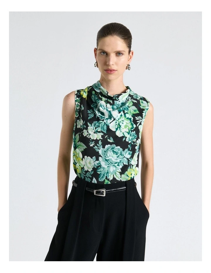 Ophelia Stretch Viscose Cowl Neck Blouse in Green image 1