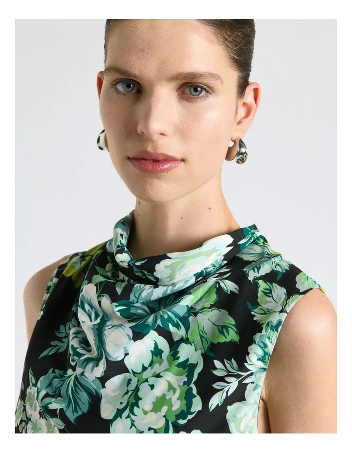 Ophelia Stretch Viscose Cowl Neck Blouse in Green image 3