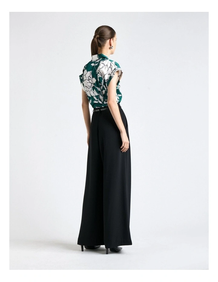 Graphic Floral Satin Tilt Sleeve Blouse in Green image 2