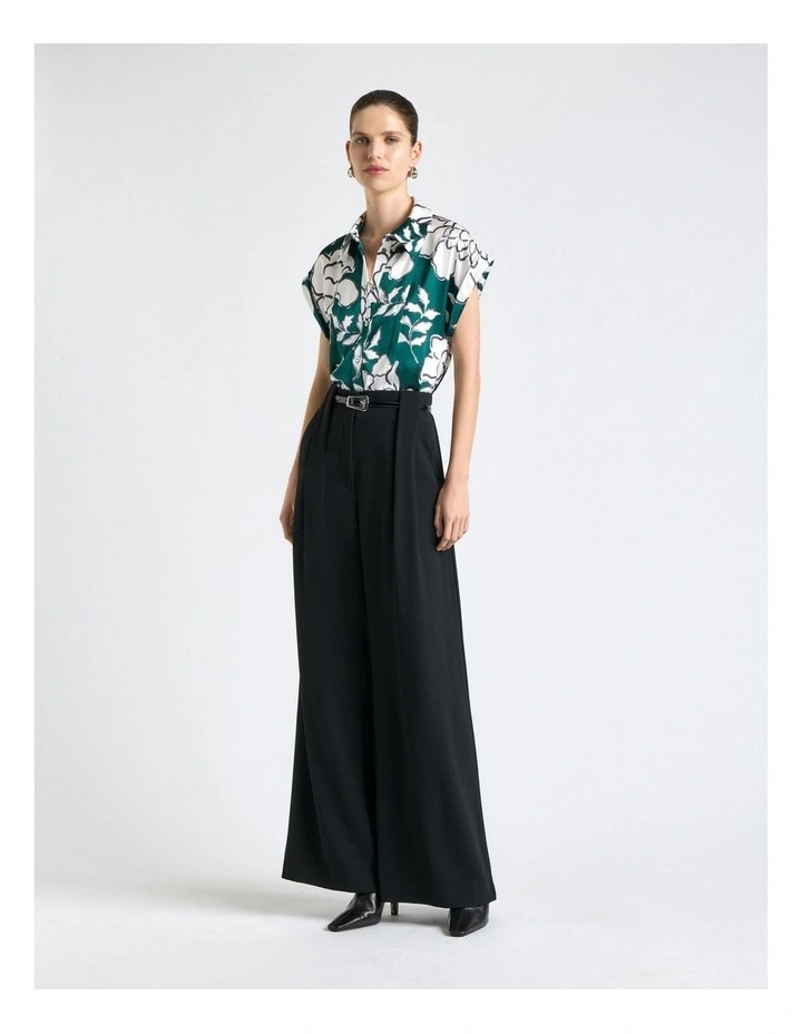 Graphic Floral Satin Tilt Sleeve Blouse in Green image 6