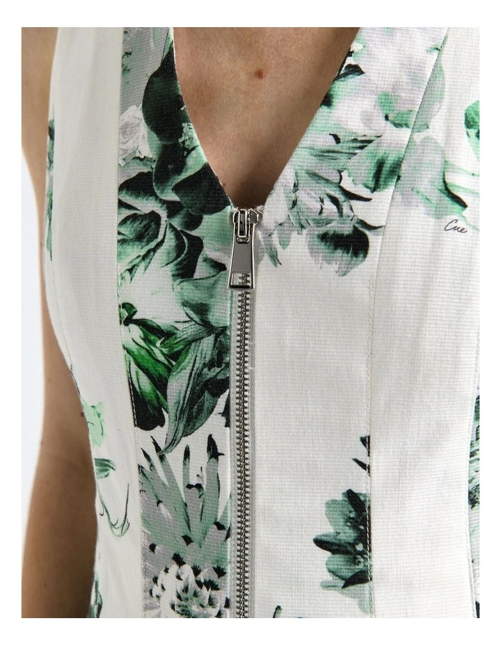 Graphic Blooms Flared Midi Dress in White image 5