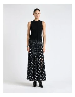 Polka Dot Flared Maxi Skirt in Black